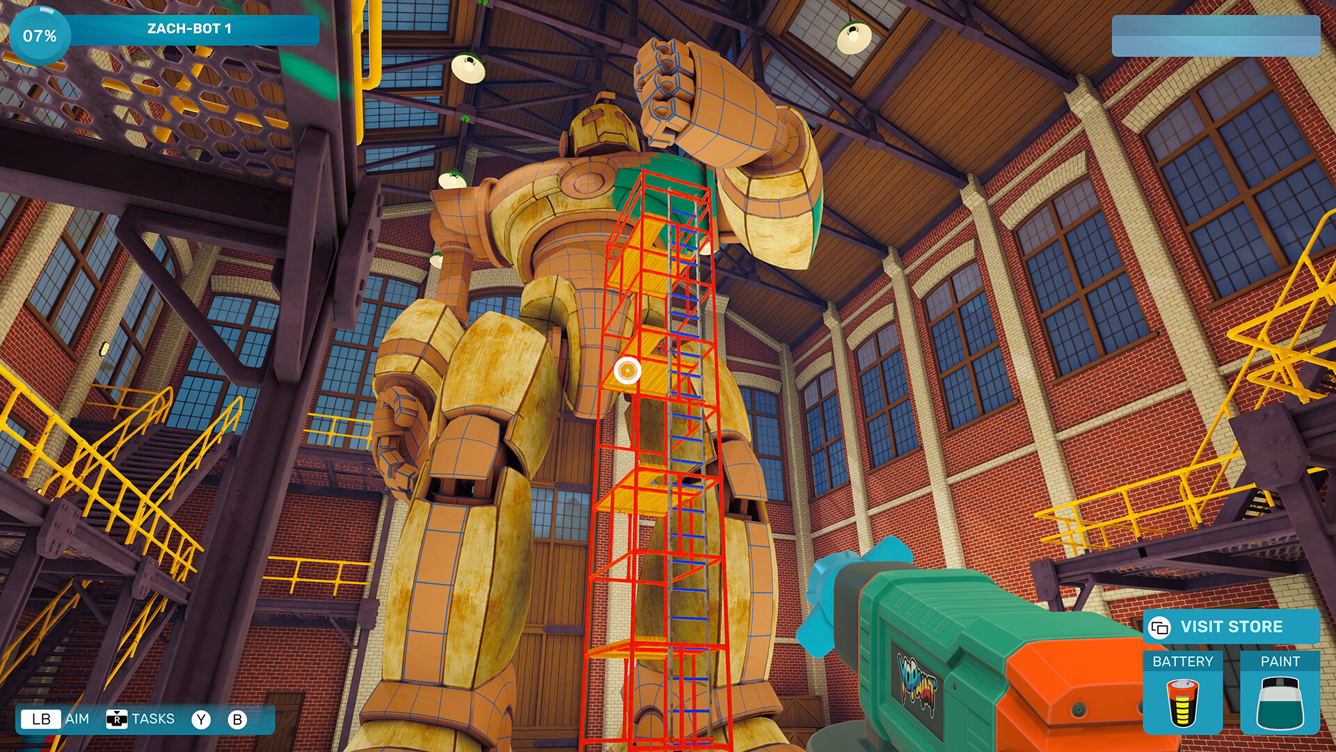 In-game screenshot of a giant robot ready to be painted in Spray Paint Simulator
