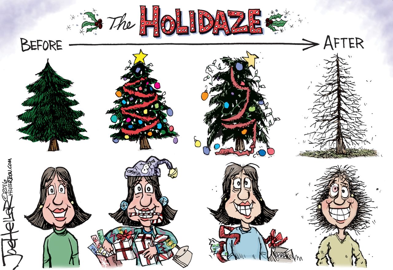 Editorial cartoon U.S. Christmas crazy