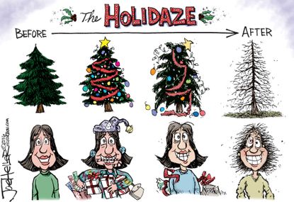 Editorial cartoon U.S. Christmas crazy