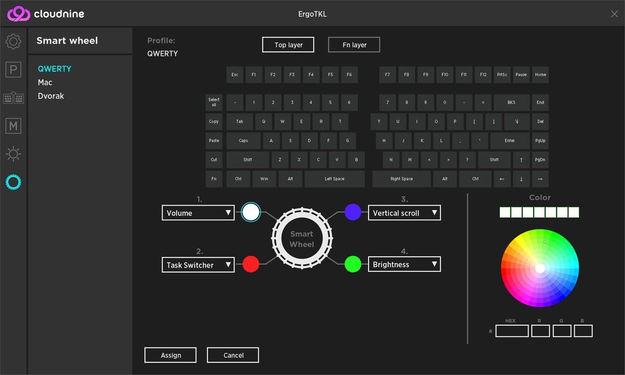 Cloud Nine application for the C959 Ergo ergonomic mechanical keyboard