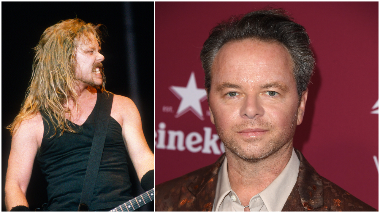 Metallica&#039;s James Hetfield on stage in 1991 and Alien Earth director Noah Hawley at a red carpet event