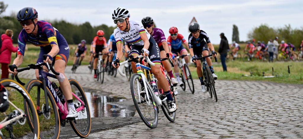 Italian Elisa Balsamo pictured in action during the first edition of the women elite race of the ParisRoubaix cycling event 1165km from Denain to Roubaix France on Saturday 02 October 2021 BELGA PHOTO ERIC LALMAND Photo by ERIC LALMANDBELGA MAGAFP via Getty Images