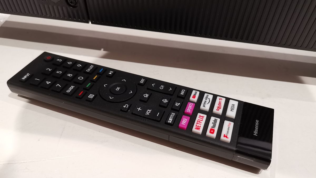 Remote for Hisense A6G on white surface