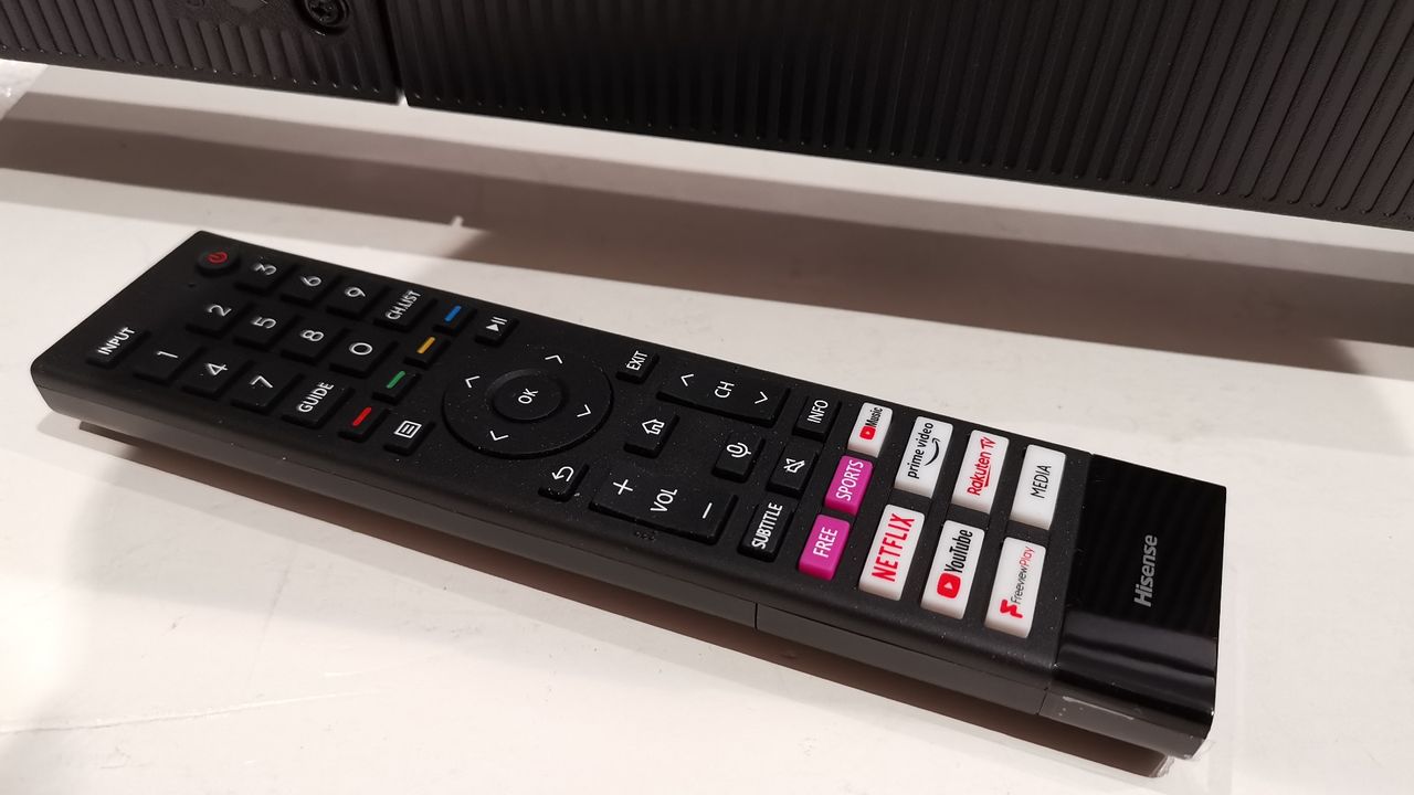 Remote for Hisense A6G on white surface