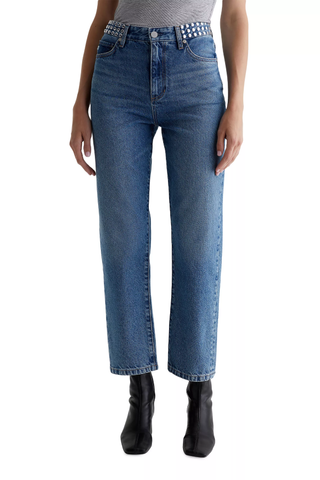 AG Jeans Rian Studded High-Rise Straight-Leg Jeans