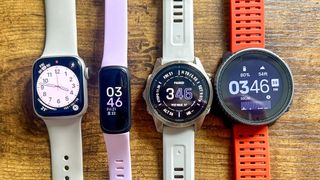 fitness trackers lined up