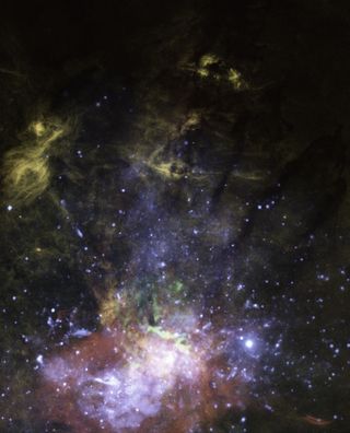 A mini-jet extends from the supermassive black hole at the center of the Milky Way galaxy.