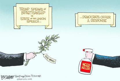 Political cartoon U.S. Trump State of the Union bipartisanship