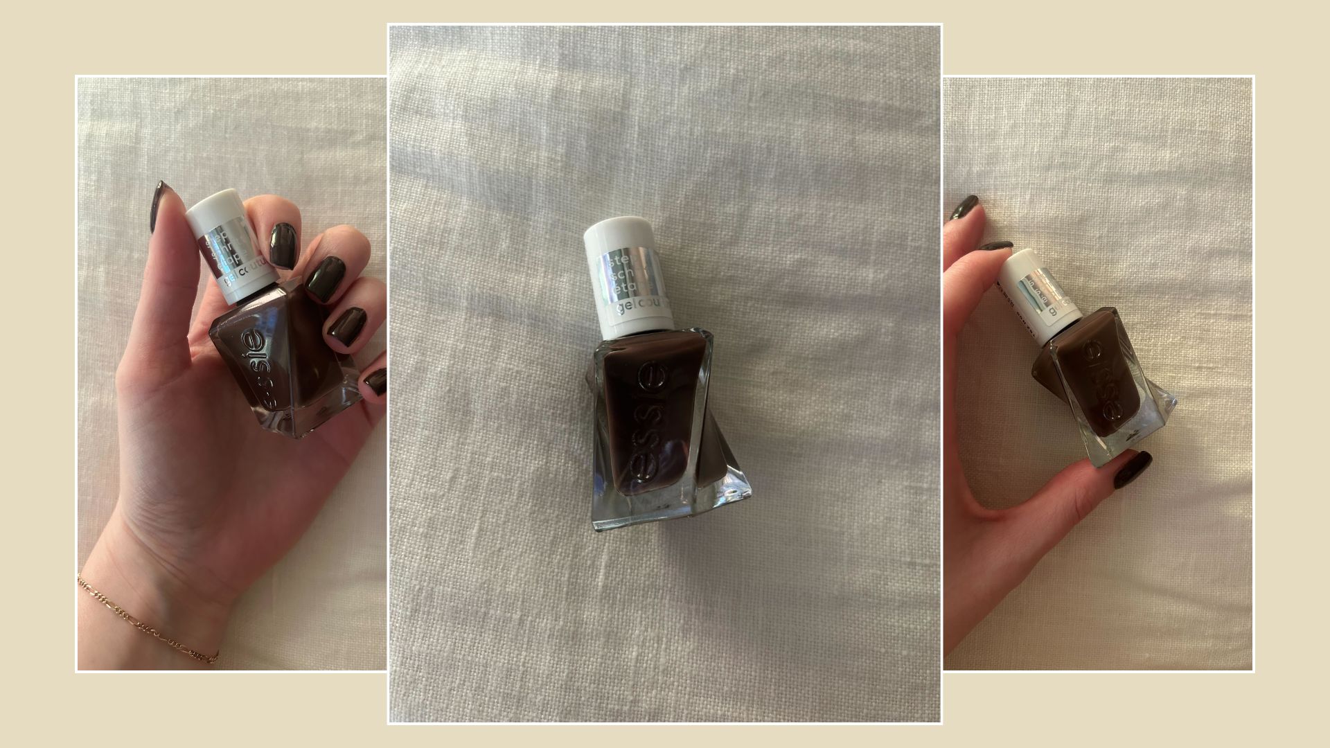 Junior beauty editor Grace Lindsay testing the Essie All Checked Out nail polish