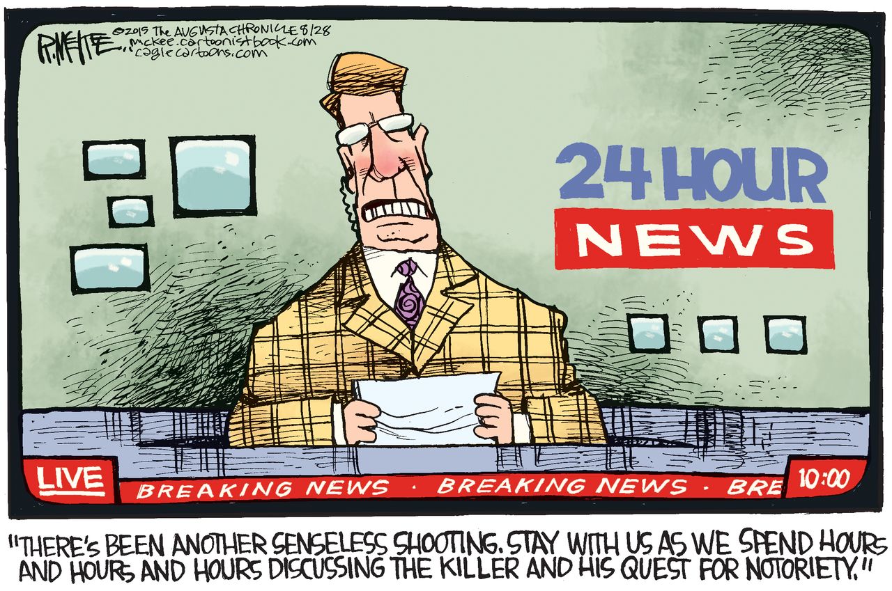 Editorial cartoon U.S. TV News Shooting