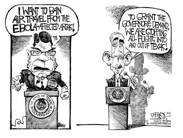 Obama cartoon Rick Perry Texas Ebola travel ban