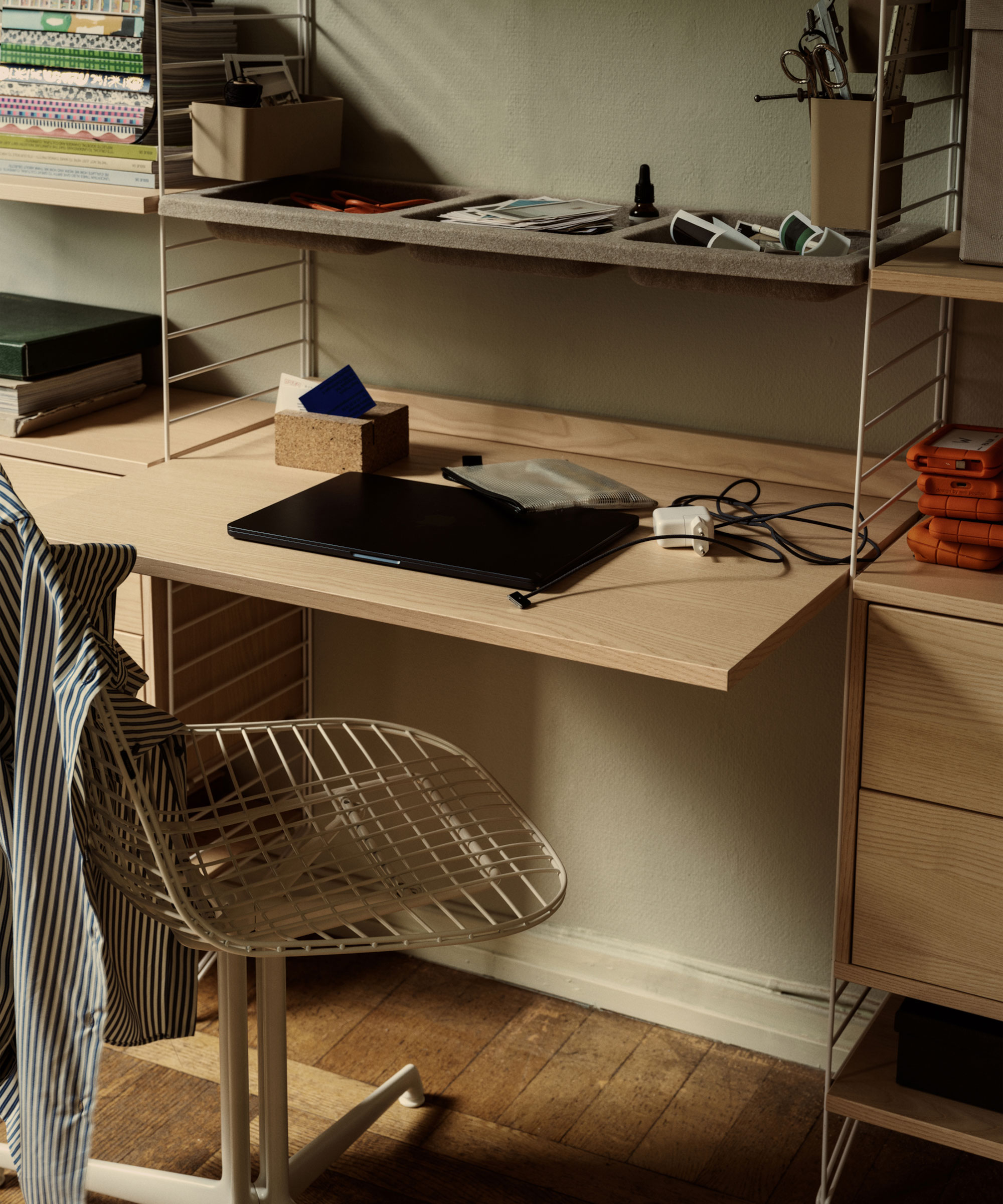 modern home office design with shelves