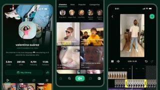 Three smartphones showing the revamped Vine app