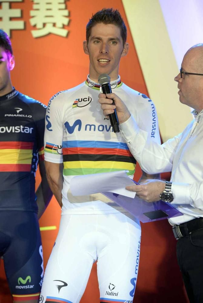 Rui Costa (Movistar) is interviewed at the presentation of the Tour of Beijing.