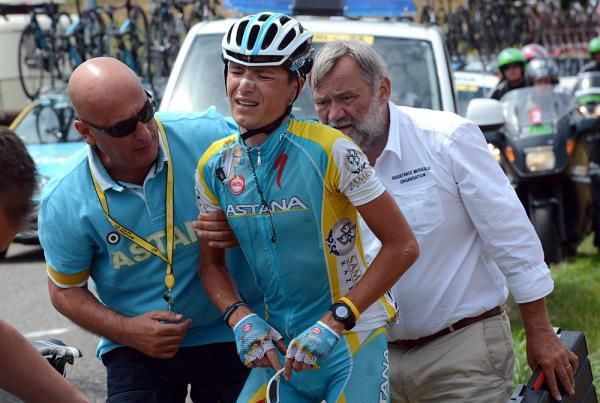 Janez Brajkovic in pain after his crash