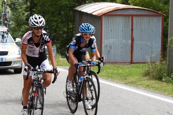 Ashleigh Moolman (Lotto), Sharon Laws (Garmin-Cervelo) and Evelyn Stevens (HTC-Highroad) on the climb.