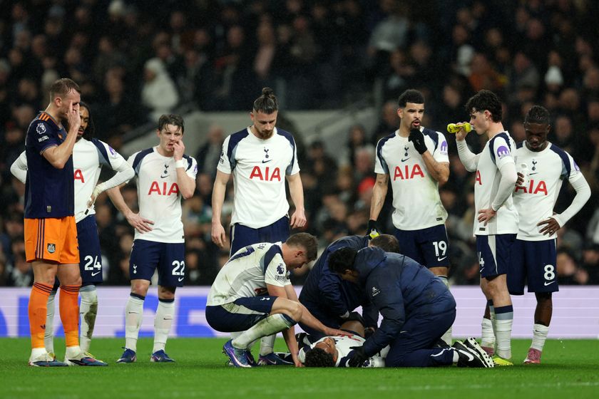 LONDON, ENGLAND - FEBRUARY 10: Wilson Odobert of Tottenham Hotspur receives medical treatment after appearing to be injured during the Premier League match between Tottenham Hotspur and Newcastle United at Tottenham Hotspur Stadium on February 10, 2026 in London, England. (Photo by Steve Bardens/Getty Images)