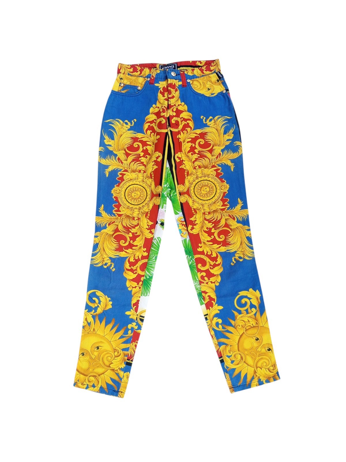 Gianni Versace Vintage 1993 Miami Baroque Sun Print Cotton Pants Size 42 It Rare