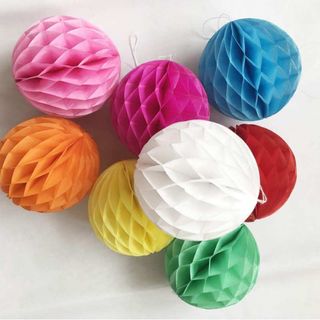 Colourful honeycomb paper decorations ideal for decorating a garden party