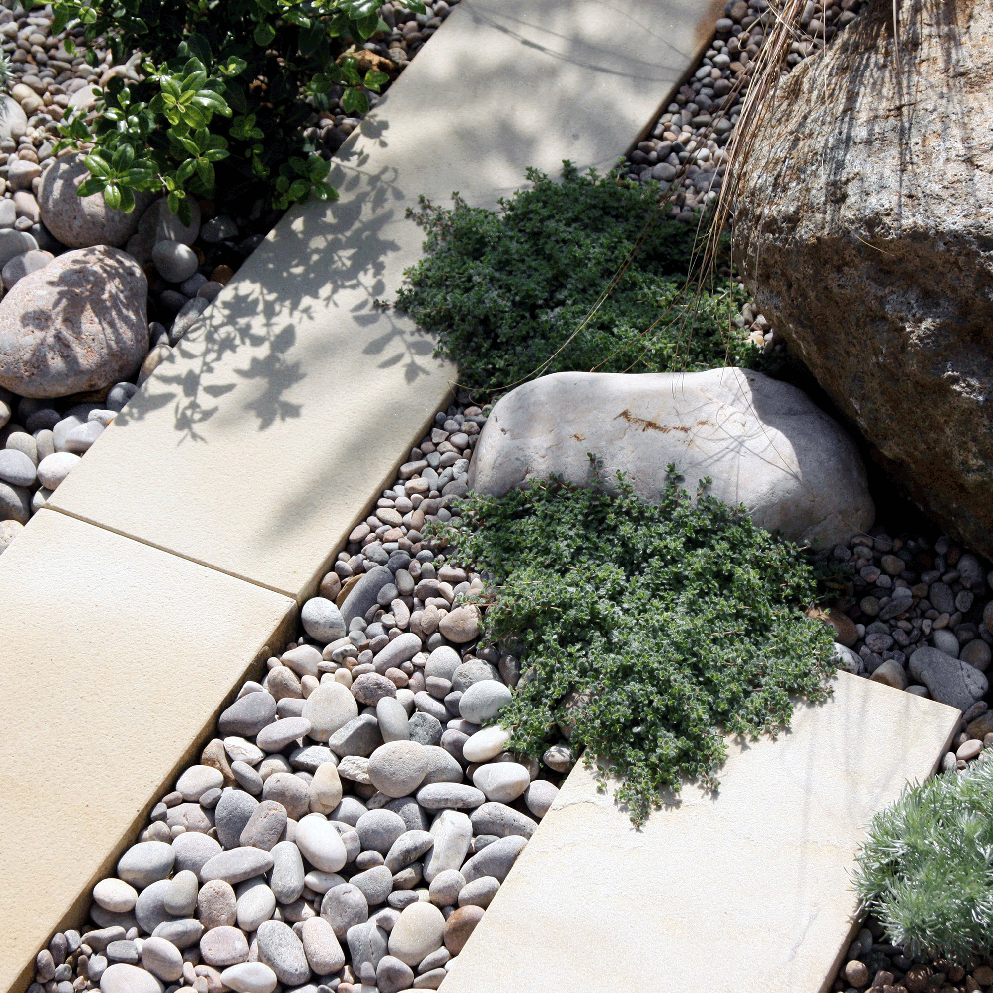 Grey rock garden with rectangles
