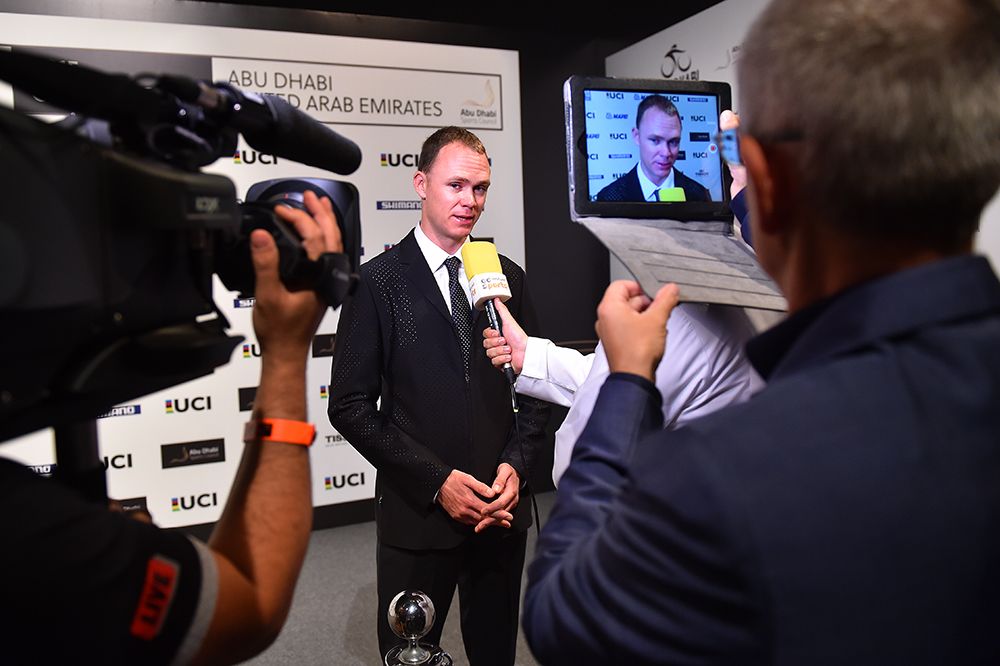 Chris Froome giving an interview before the gala