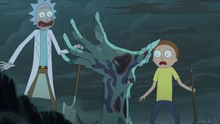 Rick and Morty reacting to a zombie hand