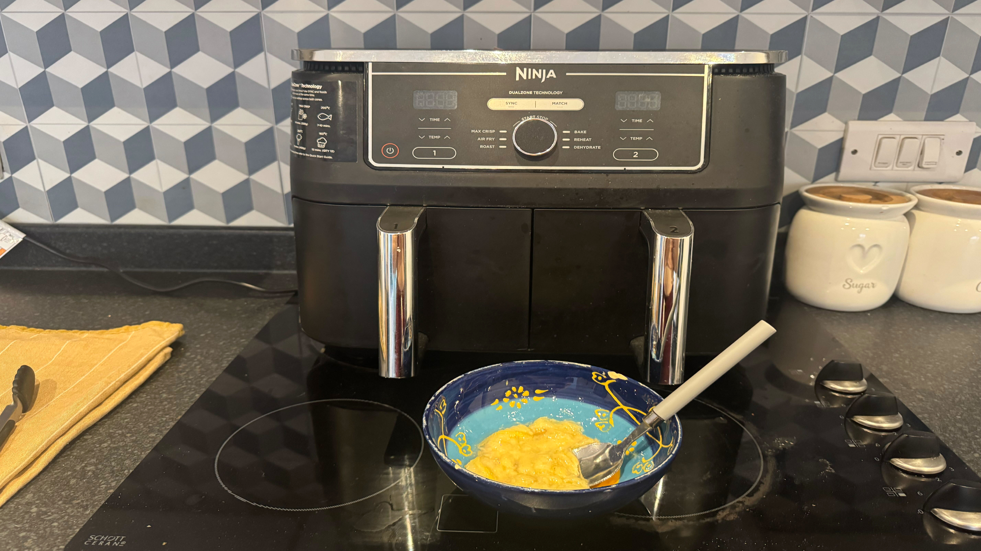 Mashed banana next to air fryer 