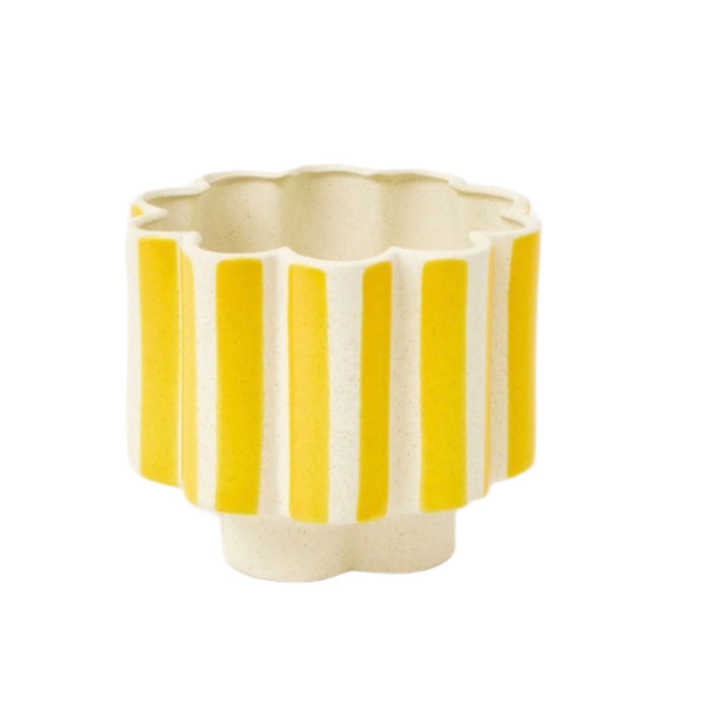 Yoya Yellow Scalloped Stripe Plant Pot, Large