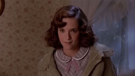 Lea Thompson in a '50s outfit in her character's bedroom in Back to the Future