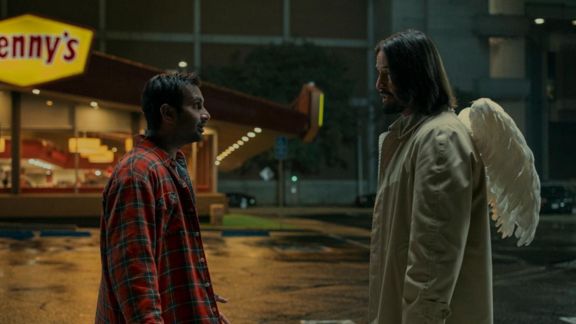 Aziz Ansari and Keanu Reeves as an angel in Good Fortune