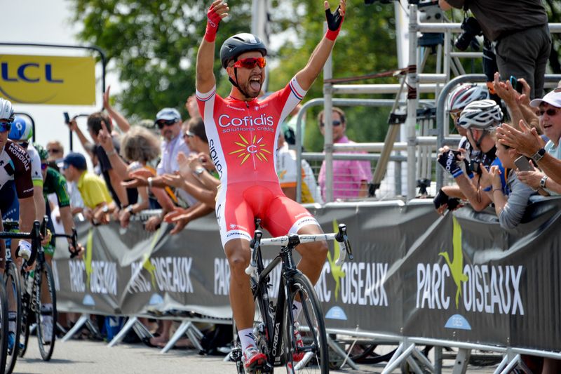 Nacer Bouhanni (Cofidis) celebrates his first Crit&eacute;rium du Dauphin&eacute; stage win