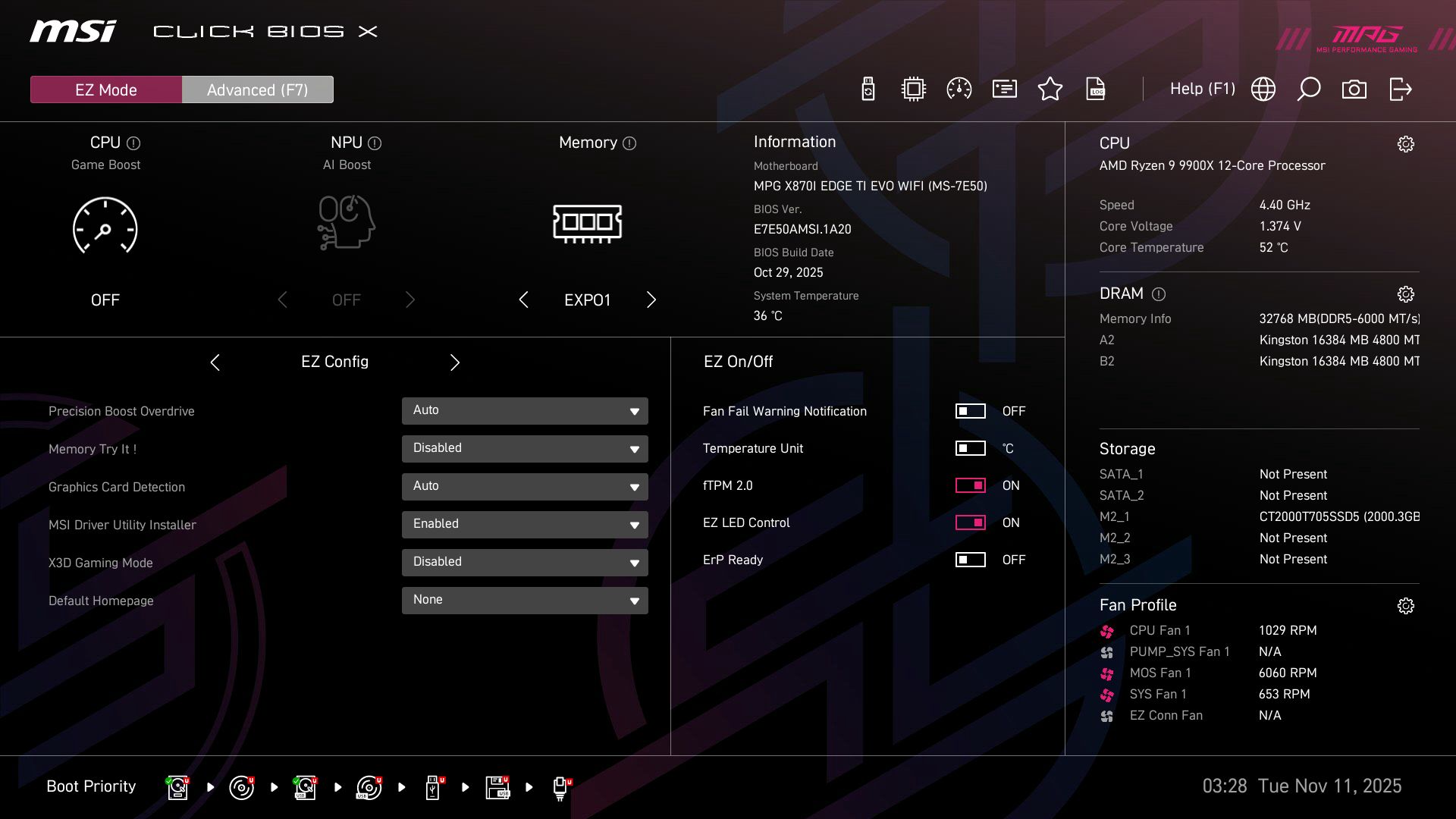 MSI X870I Edge Ti Evo Wifi - BIOS