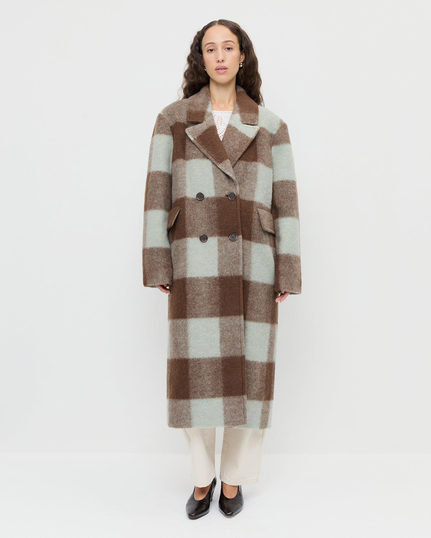Finley Wool Coat - Dark Brown/mint Gingham / Xxs