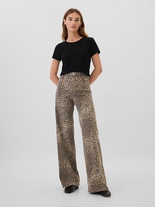 High Rise Wide-Leg Leopard Jeans