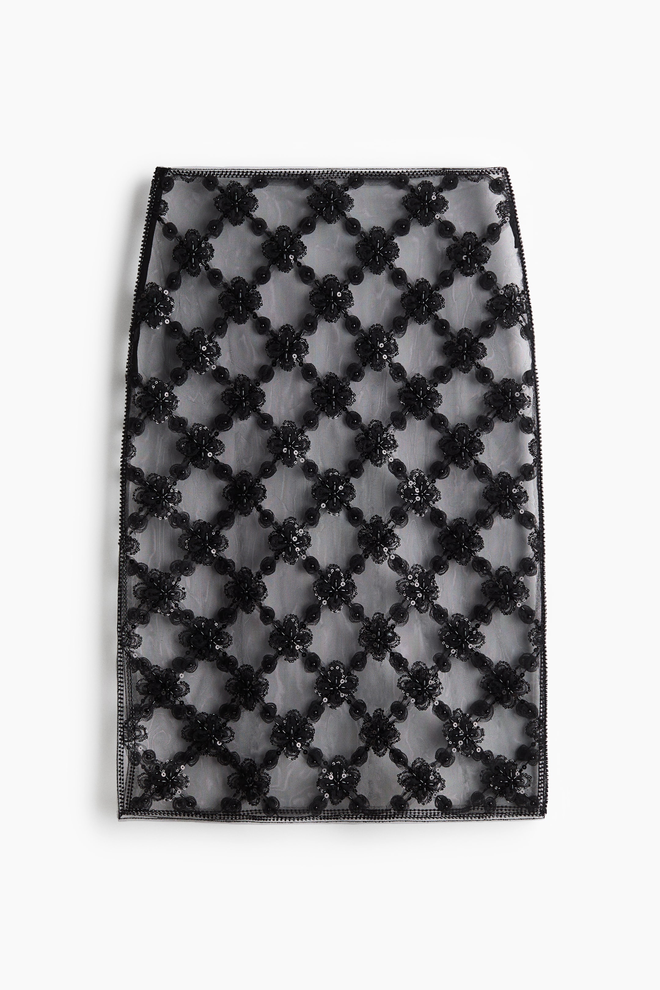Embellished Mesh Skirt - Black