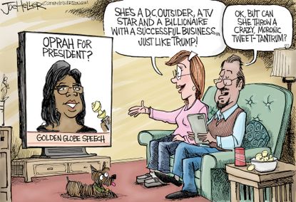 Political cartoon U.S. Oprah 2020 Golden Globes Trump tweets
