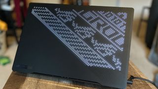 Asus ROG Zephyrus M16 gaming laptop lid with LED display turned on