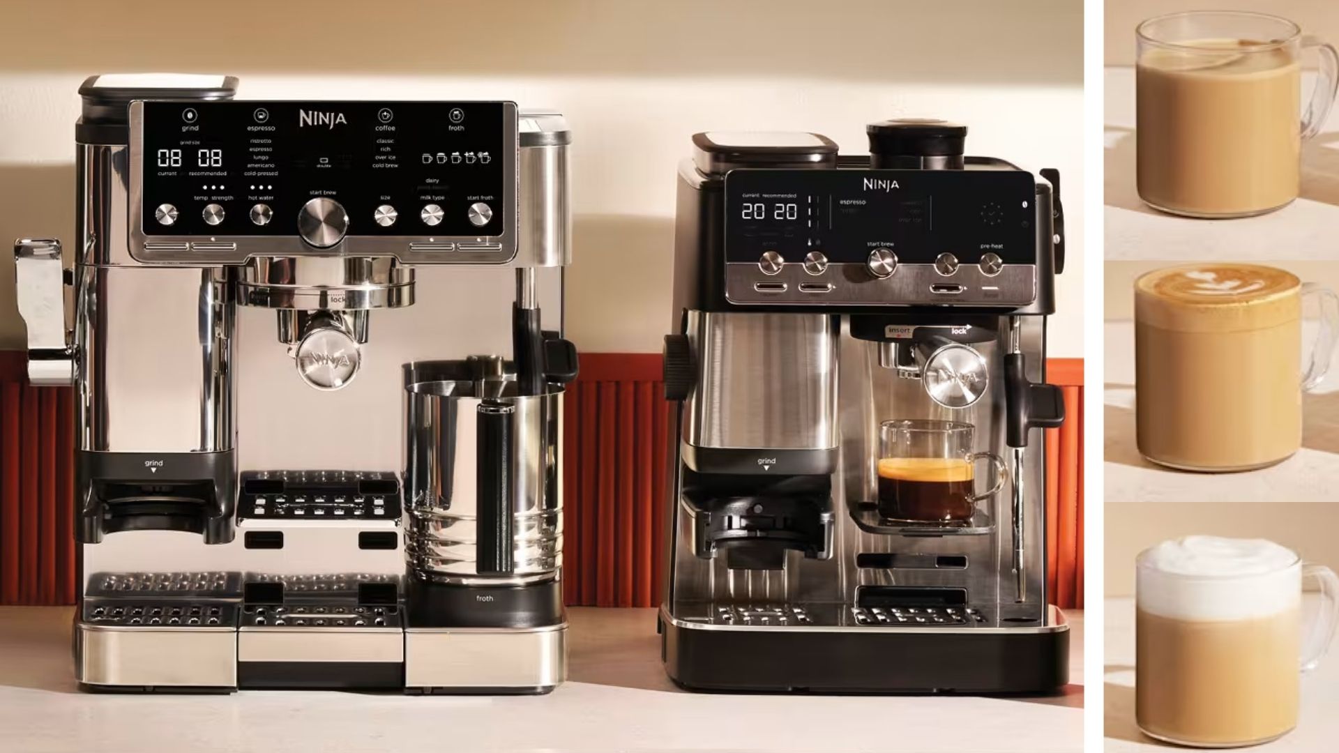 Two of the Ninja coffee machines, the Autobarista pro and the luxe cafe mini plus 