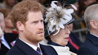 Prince Harry and Princess Anne, Princess Royal during the dedication service of The Iraq and Afghanistan memorial at Horse Guards Parade on March 9, 2017 in London, England.