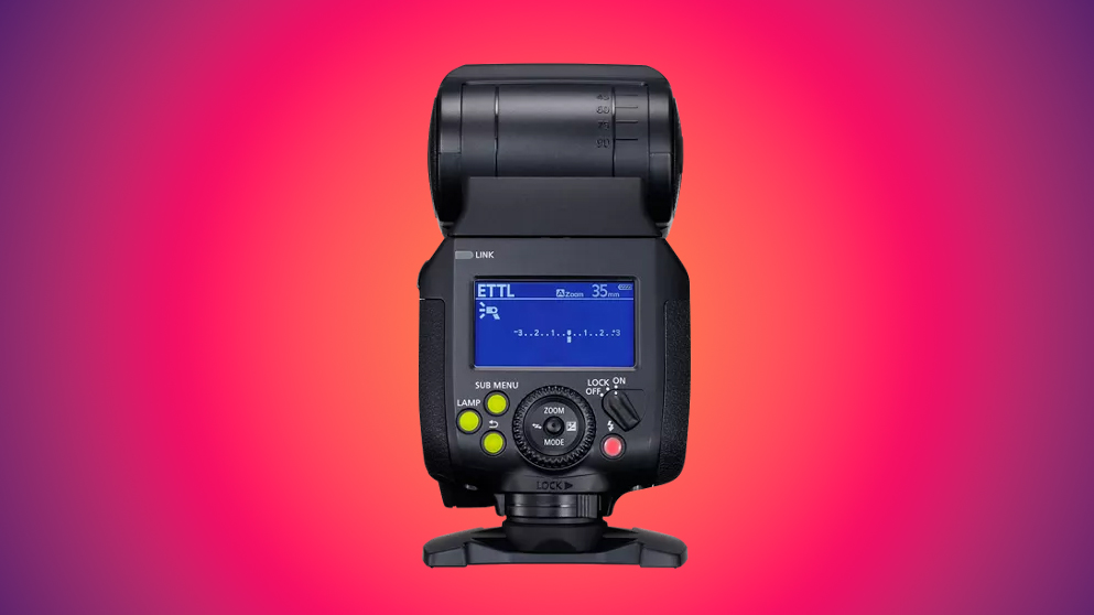 The Canon Speedlite EL-1 Ver. 2 on a colorful background
