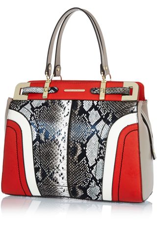 River Island Red Snake Colour Block Tote, £45