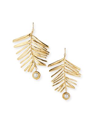 Gold Leaf Pearl and Gold Earrings