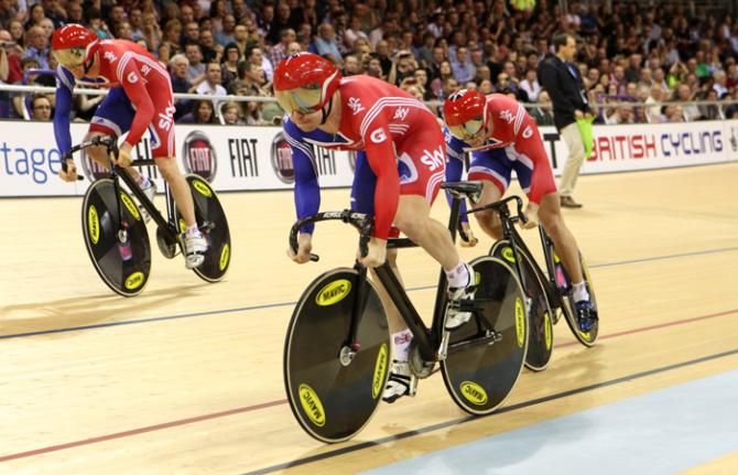 The British men's team sprint trio start their silver medal ride