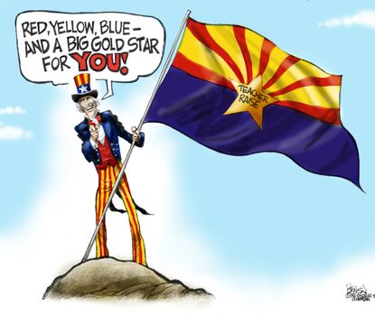 Political cartoon U.S. Uncle Sam Arizona teachers strike raise