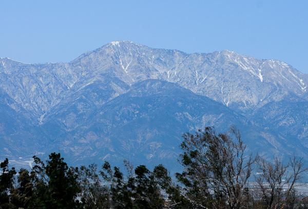 The San Bernadino mountains still had some snow on them.