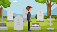 Vector illustration of a man standing in a graveyard