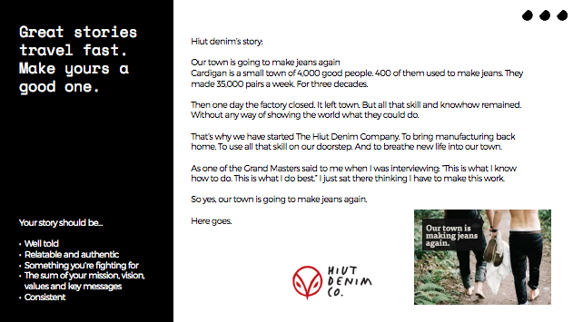 Alvi gave Hiut Denim as an example of a brand with a strong story