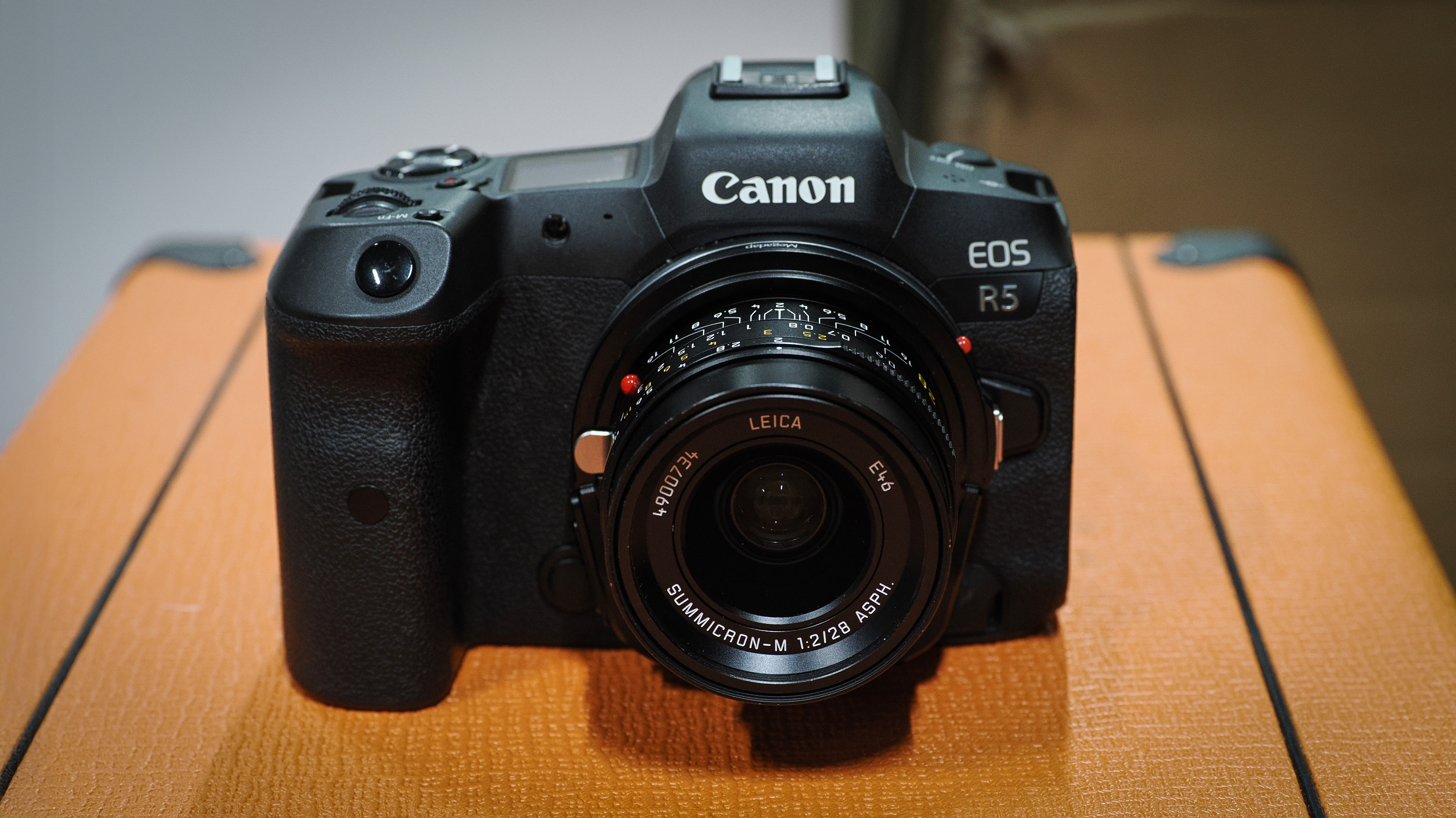 Canon EOS R5 with the Megadap M2RF adapter, mounting a Leica M lens