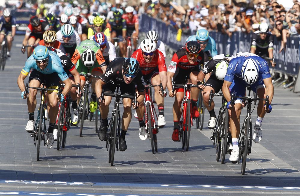 The sprint for the line on stage 5 of the Dubai Tour