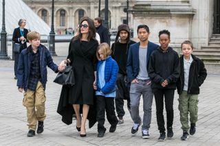 Angelina on a trip to the Louvre, Paris with her six children